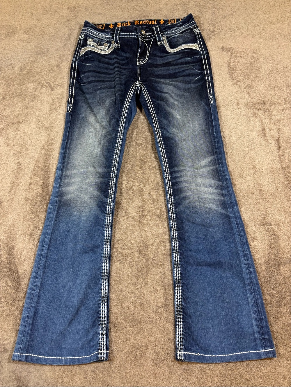 Rock Revival Sherry Mid-Rise Boot Embellished Jeans Blue Womens 26